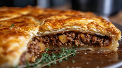 Delicious Homemade Meat Pie with Flaky Crust Ready to Be Served
