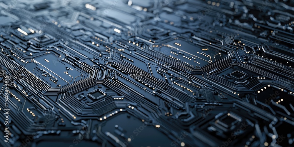 Poster High-resolution close-up of overlapping tech patterns with intricate details and layered textures, ideal for futuristic backgrounds.