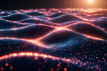 Abstract glowing particle waves. Ideal for digital art, motion graphics, and futuristic backgrounds. Adds depth and dynamic visuals.