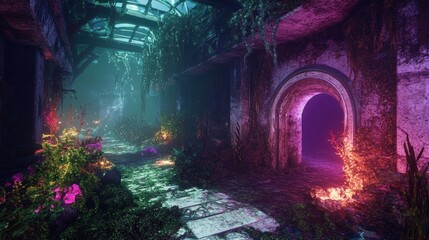 Ruined overgrown greenhouse