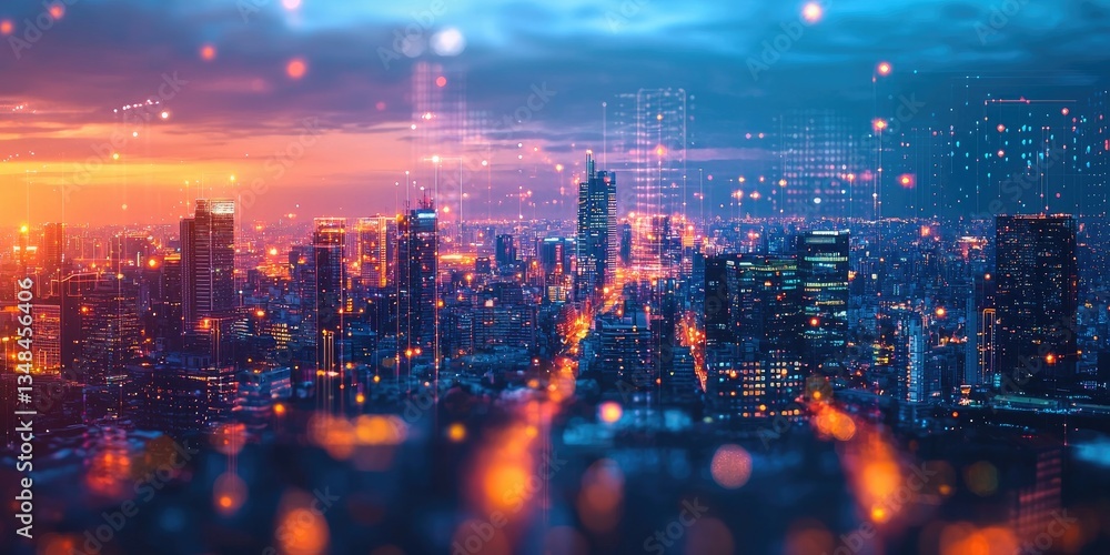 Aufkleber detailed view of a futuristic cityscape with towering structures, energy-efficient buildings, and a 