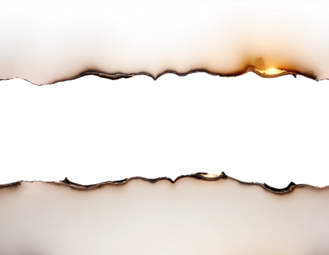 Burning paper with transparent background in the center isolated on white or transparent png. Ideal for creative design, visual effects, and artistic projects.