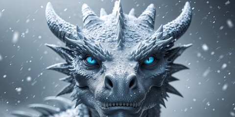 Ice Dragon's Fearsome Face in a Blizzard