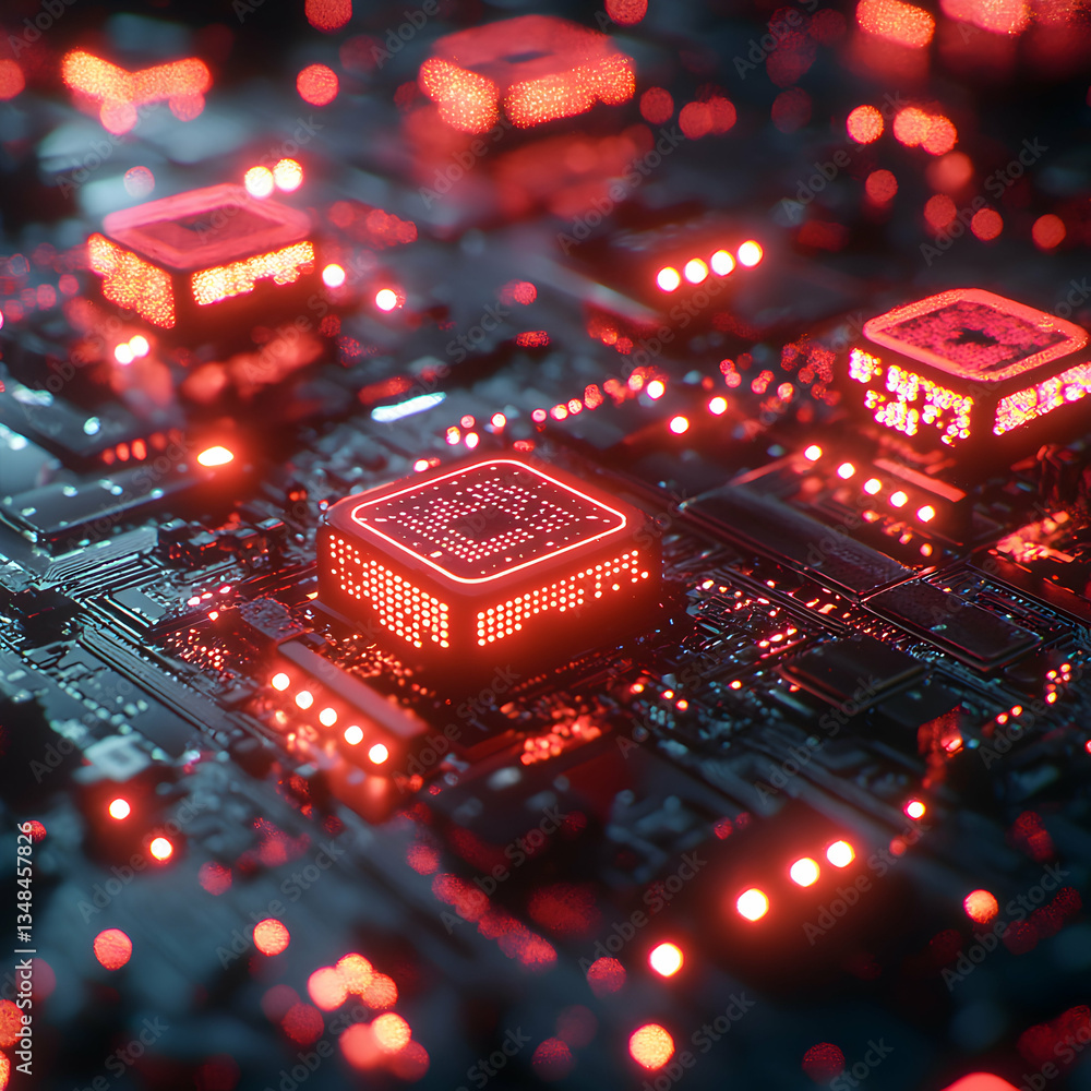 Aufkleber a close-up of a circuit board with glowing red components. ideal for technology blogs or website ban