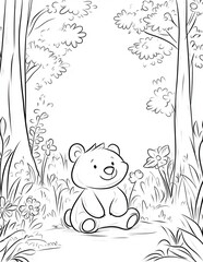 Bear And Flowers Coloring Book Pages