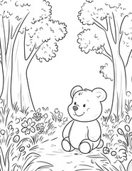 Bear And Flowers Coloring Book Pages