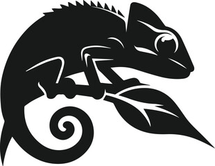 vector illustration of a chameleon clinging to a leaf