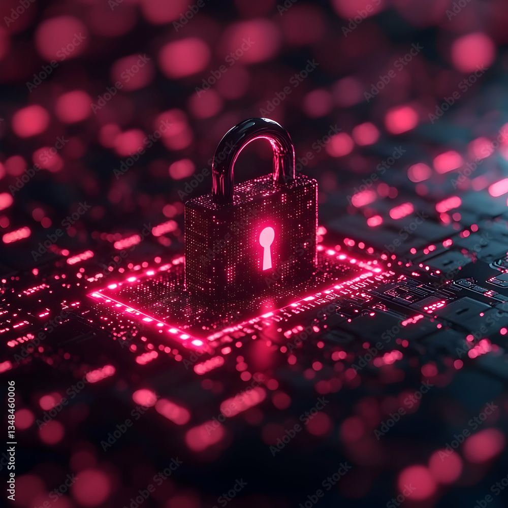 Aufkleber a digital padlock glows on a circuit board symbolizing cybersecurity. ideal for articles or websites