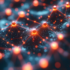 Abstract network of glowing interconnected nodes and lines. Ideal for technology, science, or futuristic-themed projects visualizing data flow, AI, or complex systems.