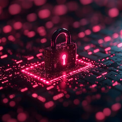 A digital padlock glows on a circuit board symbolizing cybersecurity. Ideal for articles or websites discussing data protection and online security measures.