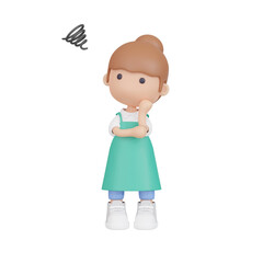 3DCG｜ストレスでモヤモヤするエプロン姿の日本人女性