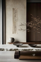 Japanese-inspired mood board of living room