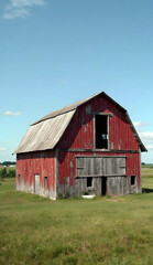 Obraz premium Old Red Barn in a Green Field