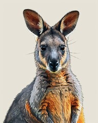 Digital illustration of swamp wallaby in a stylized flat design minimalistic color palette modern vector art clean lines trendy wildlife artwork