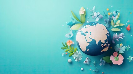 Globe with Floral Accents on Pastel Background - Earth Day Concept