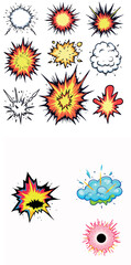 Vsai collection of colorful explosions and bursts creating dynamic visual effects