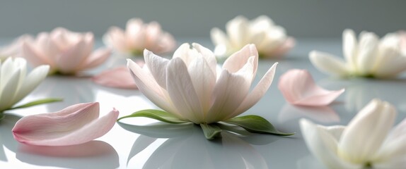 Fototapeta premium Delicate flower petals arranged on smooth surface evoke elegance