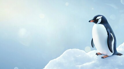 Obraz premium Penguin Standing on Snow in a Snowy Winter Landscape Scene