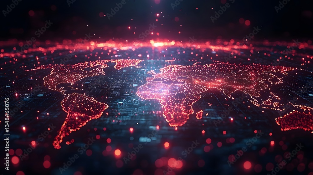 Poster global market simulation with interconnected digital infrastructure