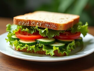 Fresh Vegetable Sandwich with Natural Textures on a Simple Plate.