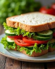 Mouthwatering Vegetable Sandwich Close Up with Blurred Background.