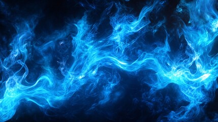 Fototapeta premium Abstract blue fire swirls, dark background, energy, design