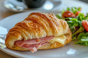 Croissant Sandwich (France) A flaky butter croissant sliced open and filled with ham, Swiss cheese