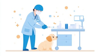 Veterinarian Giving Injection to Puppy at Clinic - Animal Health, Medicine, Pet Care, and Healthcare