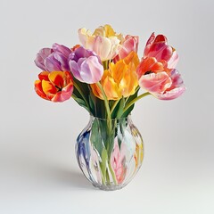 Obraz premium Colorful tulips in a glass vase. (2)