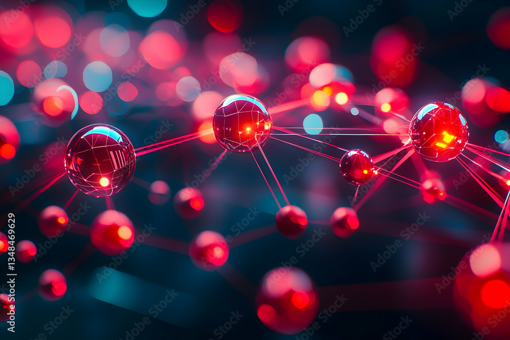 Aufkleber red interconnected spheres form a network. ideal for visualizing data connections, technology, or sc