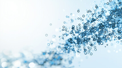dynamic swirl of blue bubbles creates abstract and energetic visual against soft gradient background, evoking sense of movement and fluidity