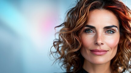Fototapeta premium Beautiful Woman Portrait Curly Hair Closeup High Resolution