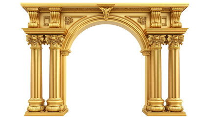 Naklejka premium Golden ornamental arch with columns isolated on transparent white background, clipping path