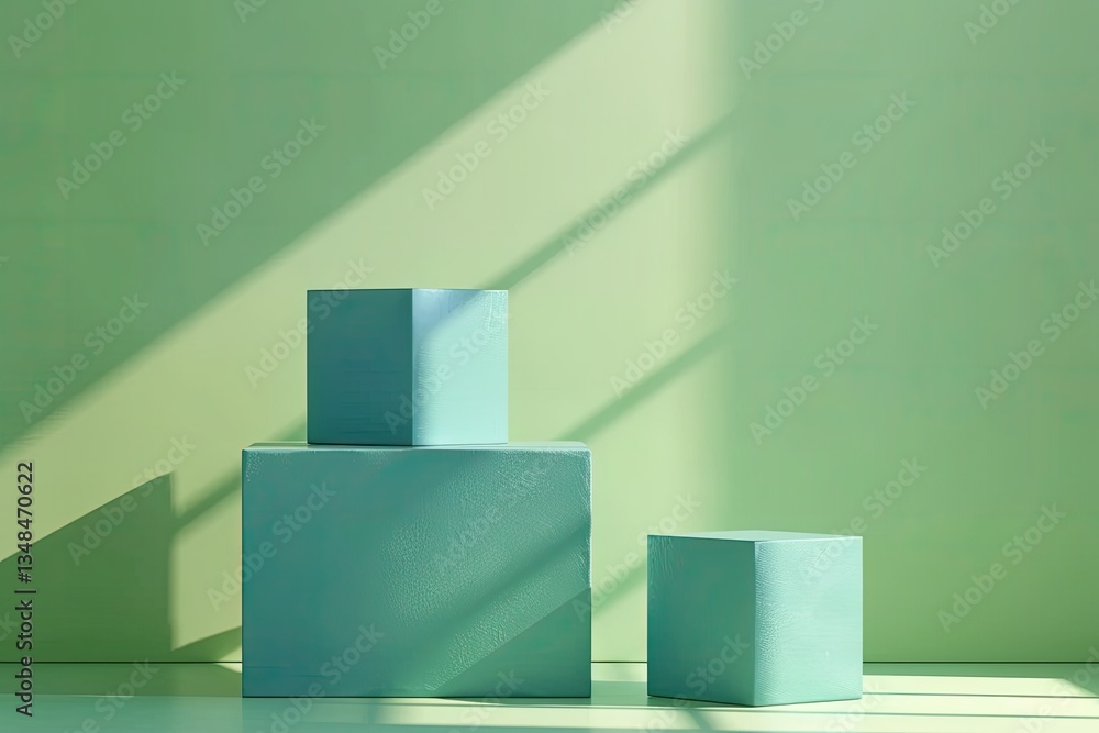 Aufkleber clear pixel visual of blue and green cube podium with abstract minimal studio background