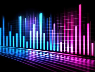 Dynamic Audio Spectrum Visualization with Vibrant Bars and Futuristic Reflection Effect Display