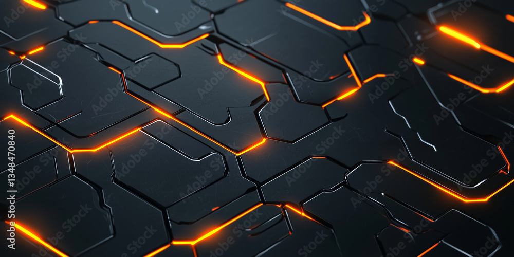 Aufkleber Futuristic abstract pattern with glowing orange energy lines on dark surface, creating high tech and dynamic visual effect. design is sleek and modern