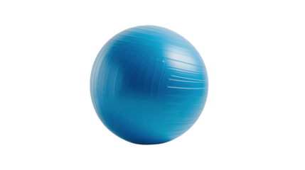 Blue fitness ball rotating on transparent background for workout and yoga exercises