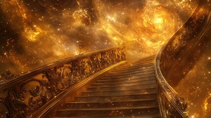 Fototapeta premium Golden Stair Draped in Stardust