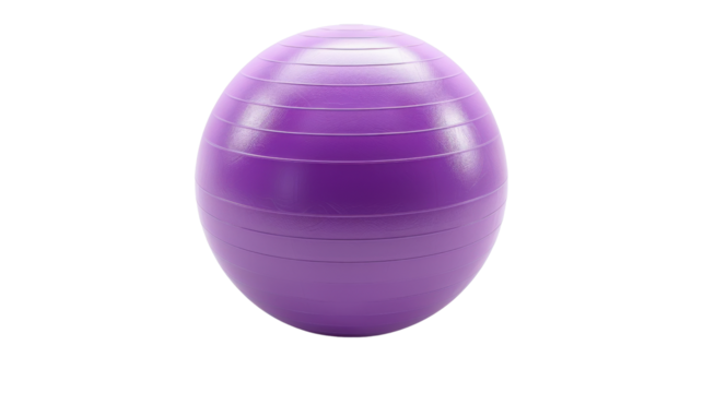 Purple fitness ball isolated on transparent background for easy integration