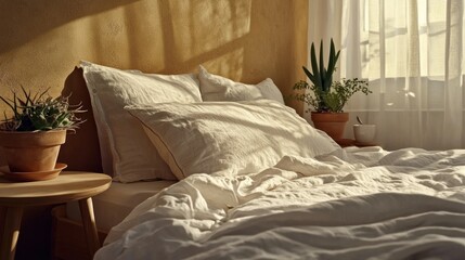 Sunrise Bedroom, Linen Bedding, Sunlight