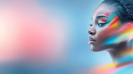 Fototapeta premium Woman with Vibrant Tribal Makeup Colorful Portrait Artistic Beauty