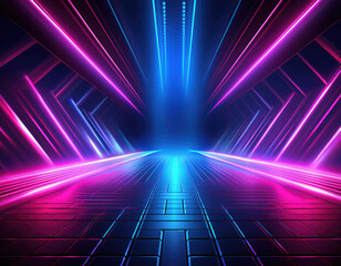 Abstract game background with blue pink light. Suit for sport and gaming competition. 3d technology abstract neon light background. Empty space scene, spotlight, dark night