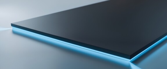 A black rectangular surface with neon blue light accents