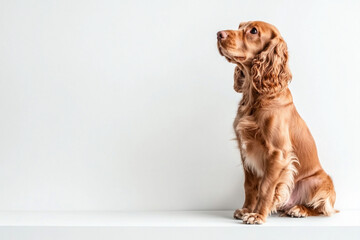 There is a small dog sitting on the floor looking up
