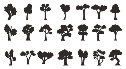 World forest day icons. trees silhouettes. vector. editable