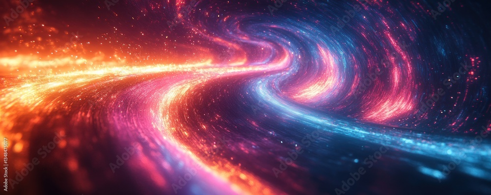 Poster futuristic neon abstract background with glowing pink blue wave lines and bokeh lights for data tran