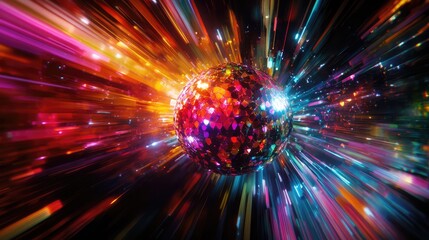 Fototapeta premium Disco Ball Party Banner with Colorful Lights and Copy Space