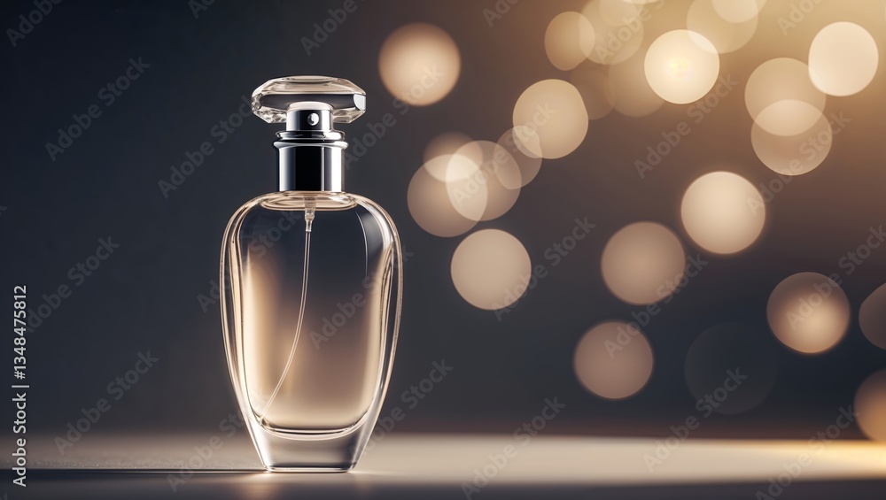 Poster elegant glass perfume bottle with soft bokeh background creating a luxurious ambiance in a softly li