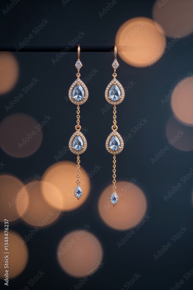 Poster elegant drop earrings with sparkling gemstones against a blurred background in an intimate setting d