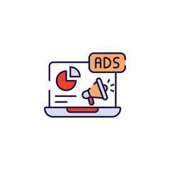 Ads Report icon design with white background stock illustration